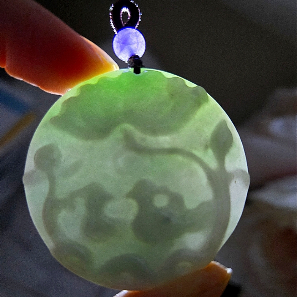 100% Genuine Jadeite Jade Ducks Mated Pair Lotus Pond Pendant *Nwt